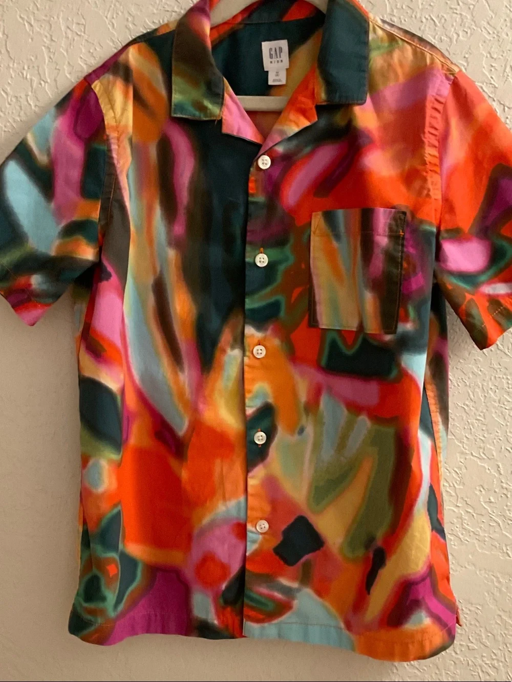 GAP Multicolor Abstract Print Button Down Shirt - Orange, Pink, Green, Blue